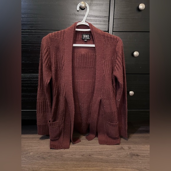 Brown/Maroon Textured Wrap Cardigan - Picture 3 of 5